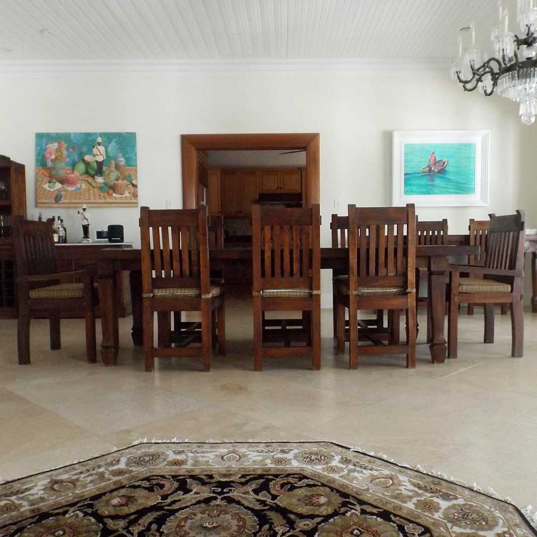 Rustic Solid Wood Dining Room Table, 8 chairs with cushions